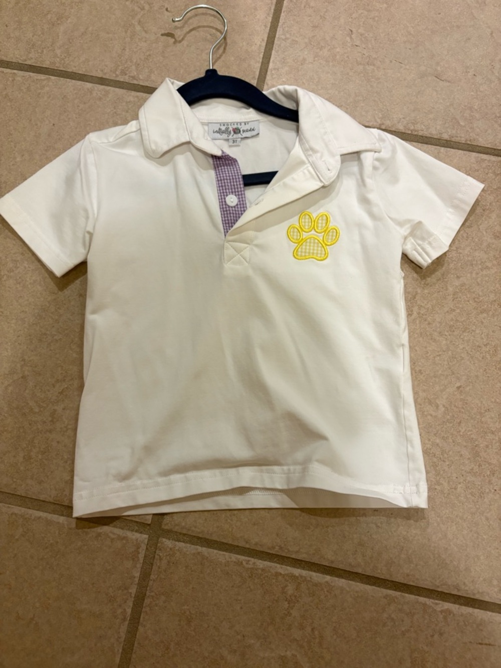 White Kids Polo Shirt with Yellow Paw Accent lsu